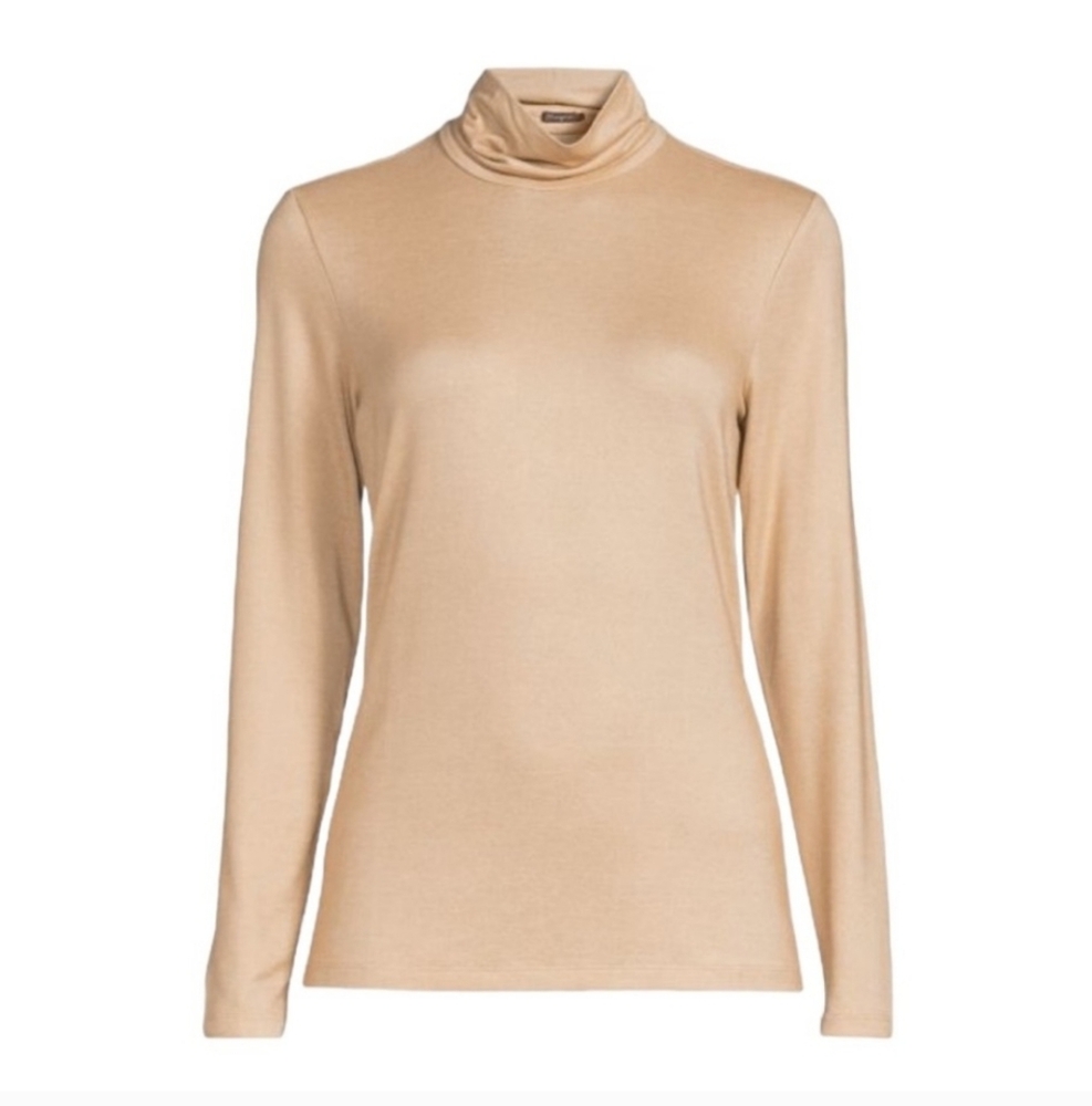 J.MCLAUGHLIN Nora Metallic Gold Yellow Cream Brown Turtleneck Top Women Medium